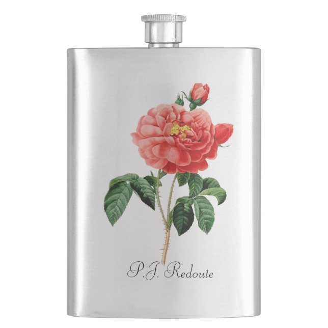 P.J. Redoute vintage röd rosenblomma Fickplunta (Framsidan)