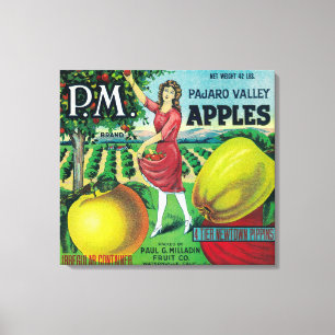 P.M. Apple låda LabelWatsonville, CA Canvastryck