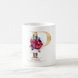 P Monogram Blommigt Burgundy Red and Navy Blue Kaffemugg
