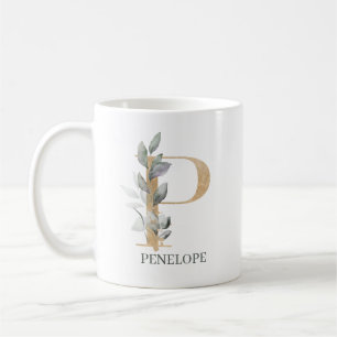 P Monogram Blommigt Personlig Kaffemugg