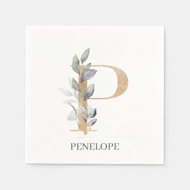 P Monogram Blommigt Personlig Napkins Pappersservett (Framsidan)