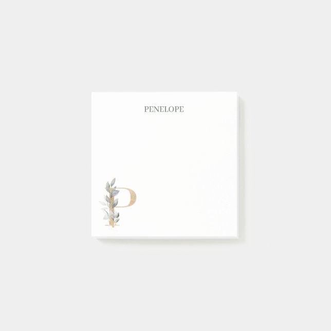 P Monogram Blommigt Personlig Post-it Notes Block (Framsida)