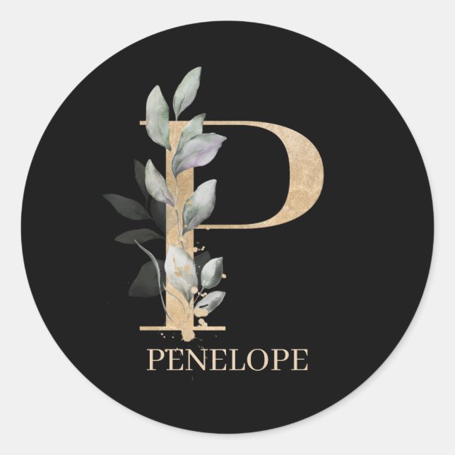 P Monogram Blommigt Personlig Runt Klistermärke (Framsida)