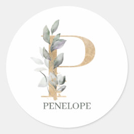 P Monogram Blommigt Personlig Runt Klistermärke
