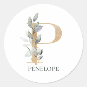 P Monogram Blommigt Personlig Runt Klistermärke