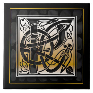 P Monogram Celtic Black Stone Ceramic Tiles Kakelplatta