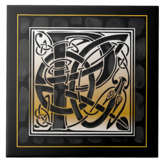 P Monogram Celtic Black Stone Ceramic Tiles Kakelplatta