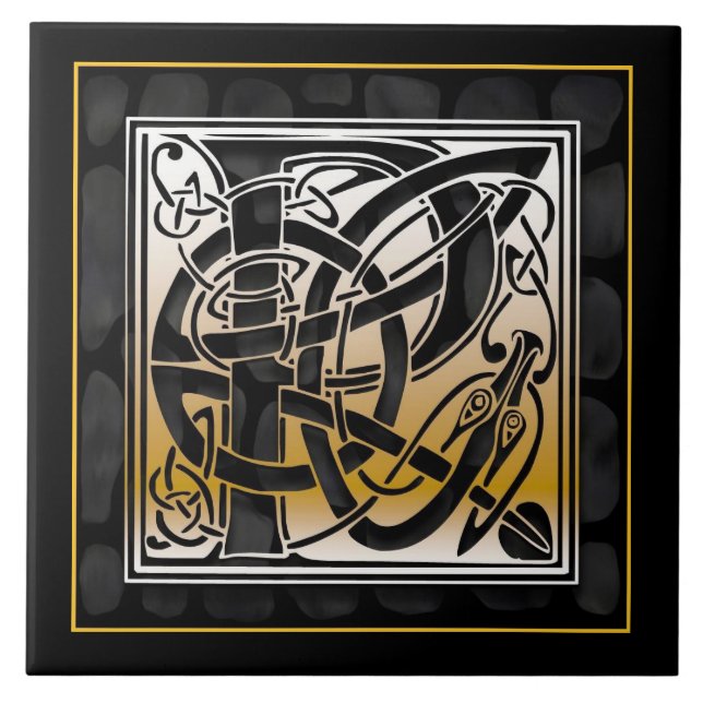 P Monogram Celtic Black Stone Ceramic Tiles Kakelplatta (Framsidan)
