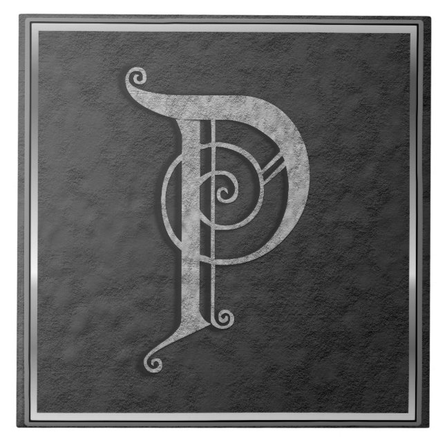 P Monogram "Medieval Grått Stone" keramiskt platto Kakelplatta (Framsidan)
