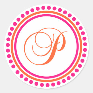 P Monogram (Rosa/Orange - punktcirkel) Runt Klistermärke
