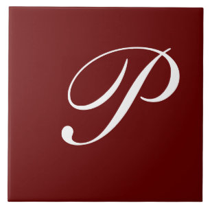 P Monogram, Vit på Mörk Red. Kakelplatta