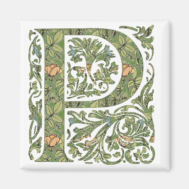 P Ornate Blommigt Leafy Monogram Magnet (Framsidan)