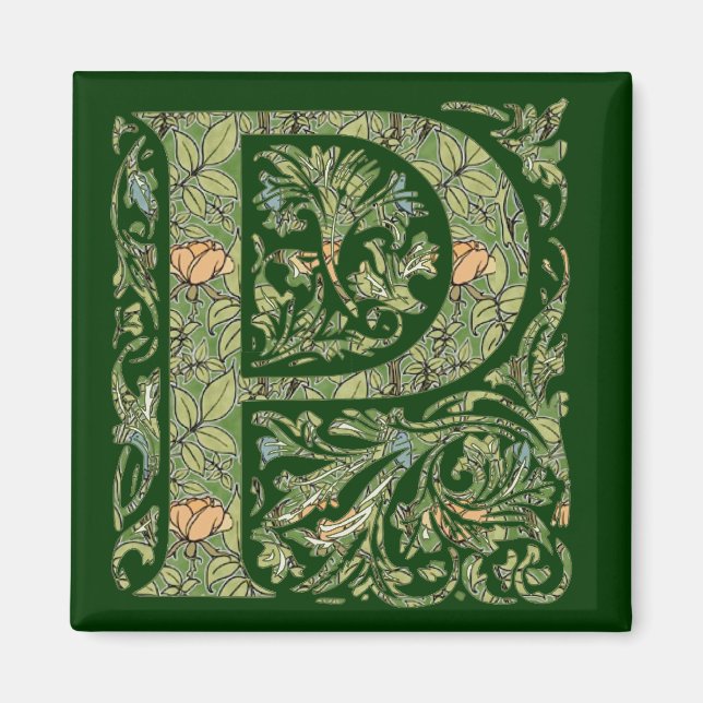 P Ornate Blommigt Leafy Monogram Magnet (Framsidan)