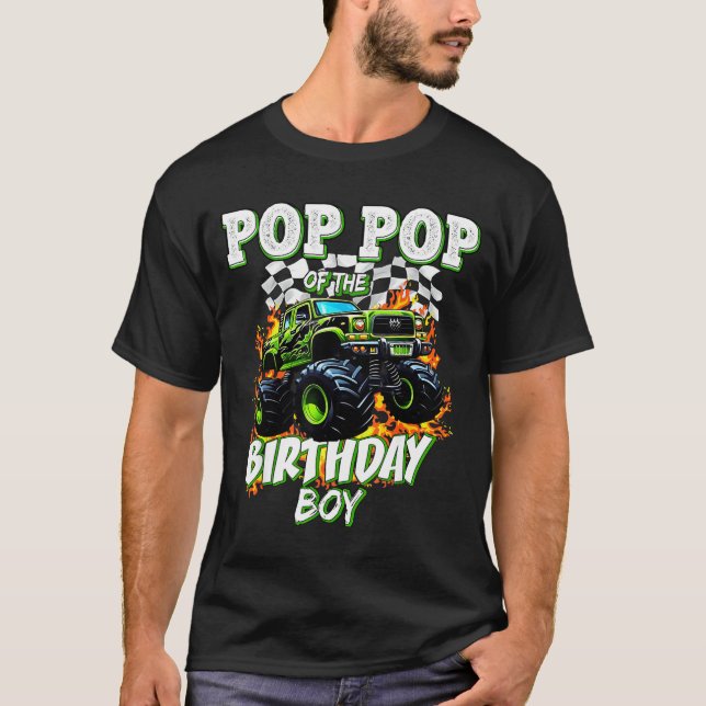 P P Of The Birthday Boy Monster Truck Birthday Kid T Shirt (Framsida)