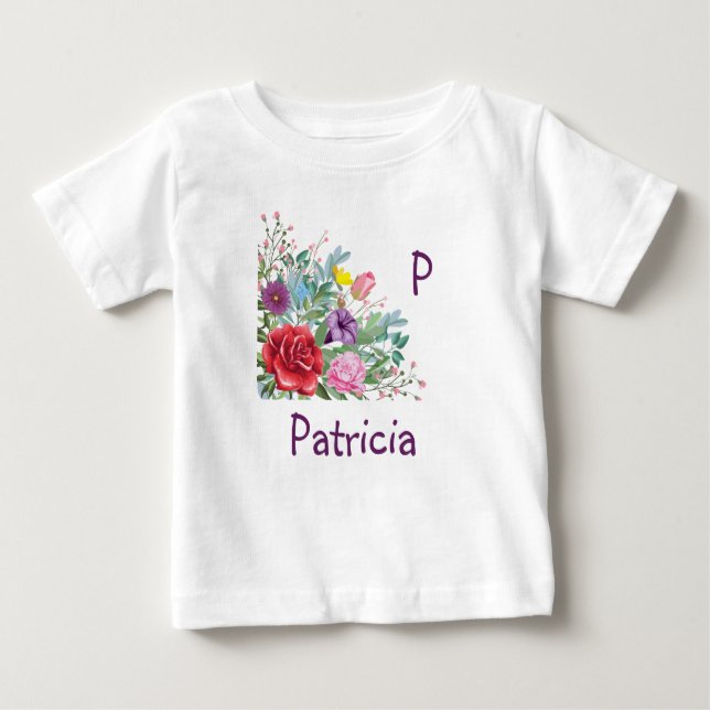 P Patricia Personalize Brev Namn, Ro Flowers T Shirt (Framsida)