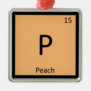 P - Periodisk Bord-symbol för persikofruktkemi Julgransprydnad Metall