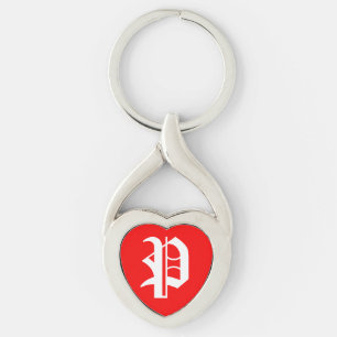 "P" Red Heart Keychain Twisted Heart Silverfärgad Nyckelring