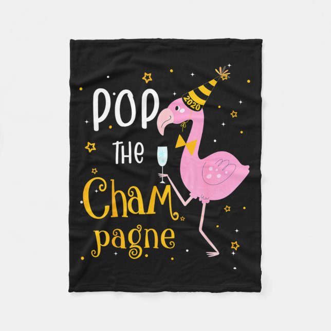 P The Champagne It's New Year! Funny Flamingo Drin Fleecefilt (Framsidan)