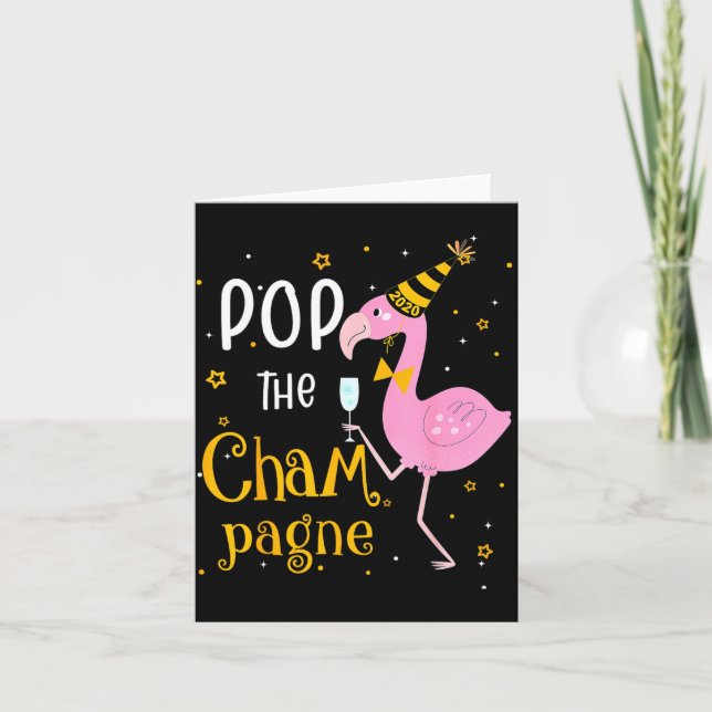 P The Champagne It's New Year! Funny Flamingo Drin Kort (Framsida)