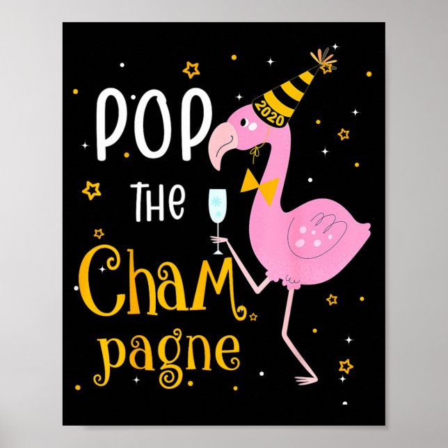 P The Champagne It's New Year! Funny Flamingo Drin Poster (Framsidan)
