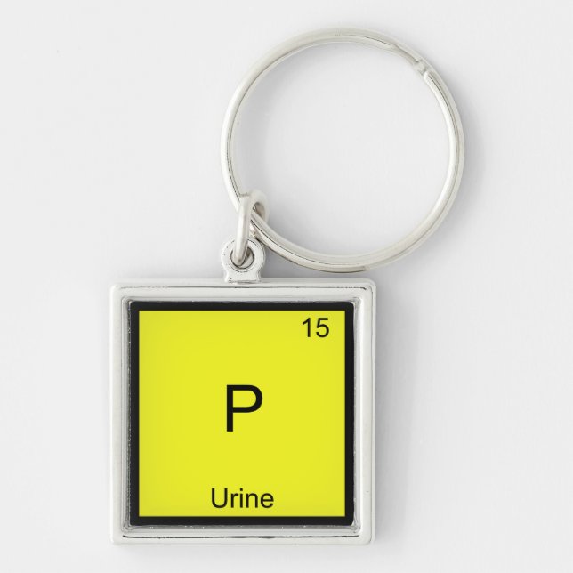 P - Urinkemi Inslag Symbol Funny Periodic Fyrkantig Silverfärgad Nyckelring (Framsidan)