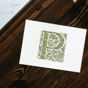 P Utförlig Blommig Bladrik Monogram Vykort