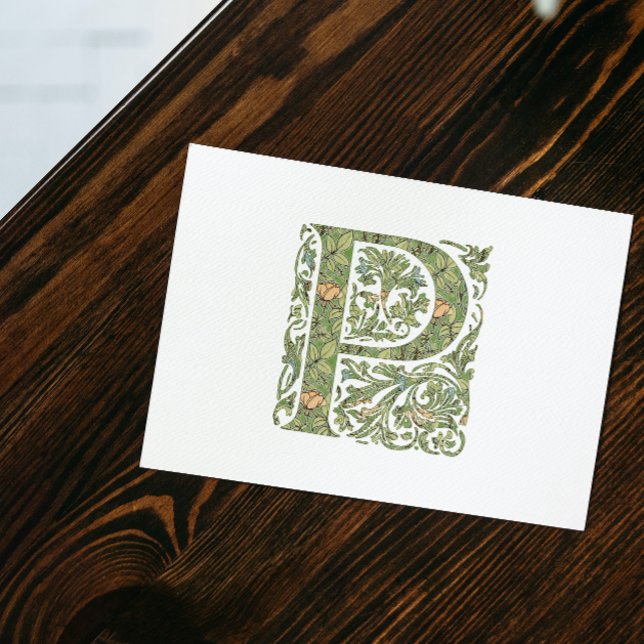 P Utförlig Blommig Bladrik Monogram Vykort (Skapare uppladdad)