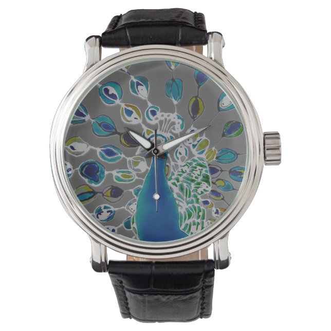 © P Wherrell Contemporary impressionist peacock Armbandsur (Framsida)