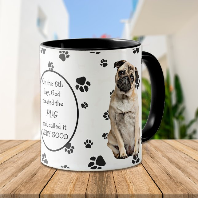 På 8:e dagen Skapat Gud Pugs Mugg (Skapare uppladdad)