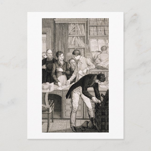 På banken, 1800 (engrave) vykort (Framsida)