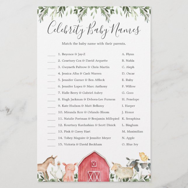 På Barn namn-spelet för barnskor på gården (Framsida)