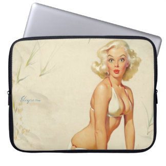 På Beach Retro Pin-up Girl Laptop Sleeve
