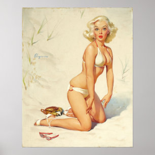 På Beach Retro Pin-up Girl Poster
