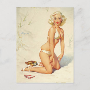 På Beach Retro Pin-up Girl Vykort