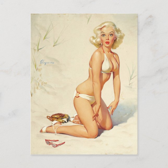 På Beach Retro Pin-up Girl Vykort (Framsida)