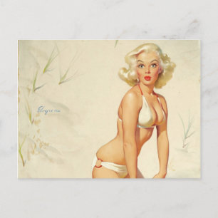 På Beach Retro Pin-up Girl Vykort