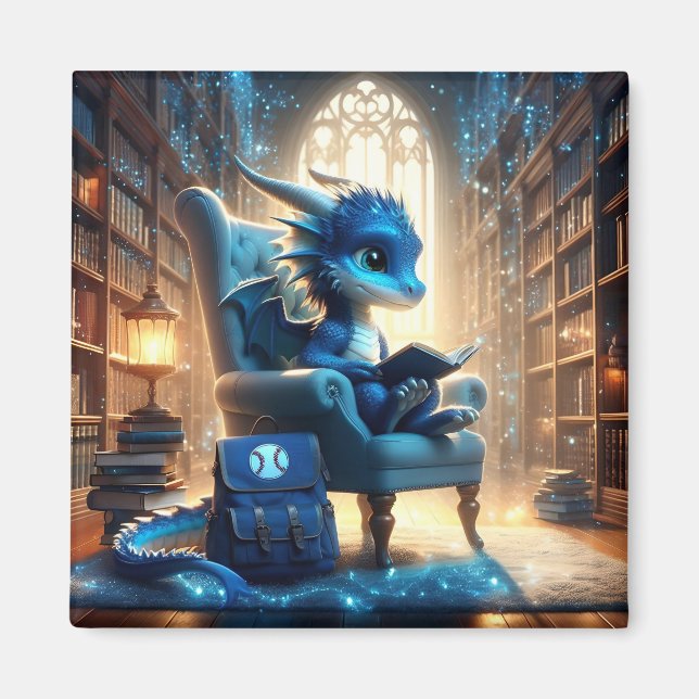 På biblioteket - Blue Dragon Magnet (Framsidan)