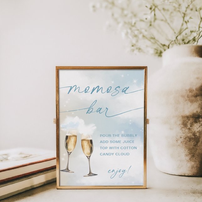 På Cloud 9 Baby Shower Blå Momosa Barskylt Affisch (Skapare uppladdad)