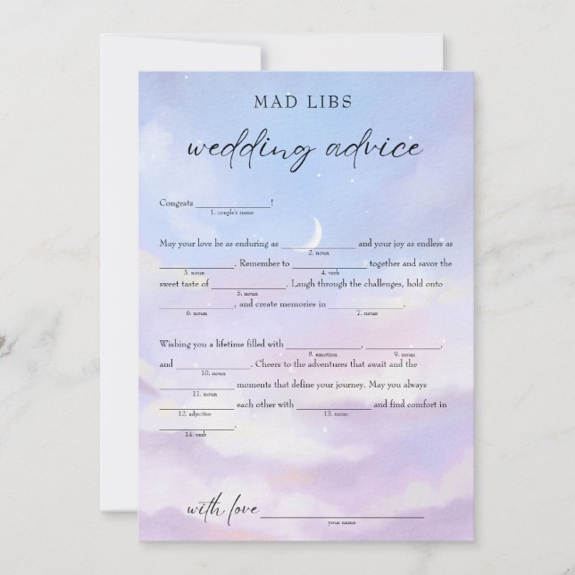 På Cloud 9 Bröllop Advice Möhippa Libs Game Inbjudningar (Framsida)