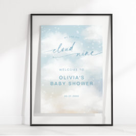 På Cloud 9 Dreamy Clouds Baby Shower Blue Välkomme Poster