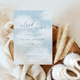 På Cloud 9 Dreamy Clouds Vibrant Blue Baby Shower Inbjudningar