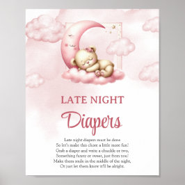 På Cloud 9 Söt Rosa Late Night Diaper-spelskylt Poster