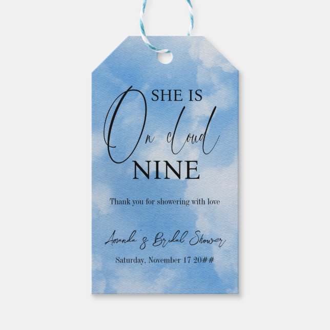 På Cloud Nine Calligraphy Blue Möhippa Tack Presentetikett (Framsidan)