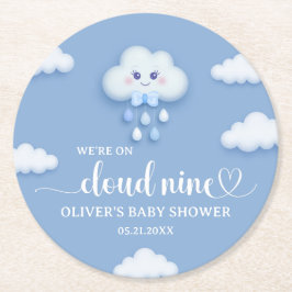 På Cloud Nine Modern Blue Boy Shower Underlägg Papper Rund