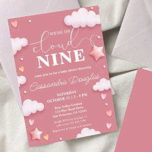 På Cloud Nine Modern Rosa Baby Shower Inbjudningar