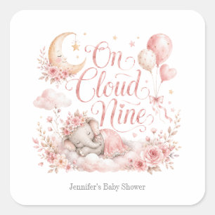 På Cloud Nine, Personlig Rosa Elefant Måne Gir Fyrkantigt Klistermärke