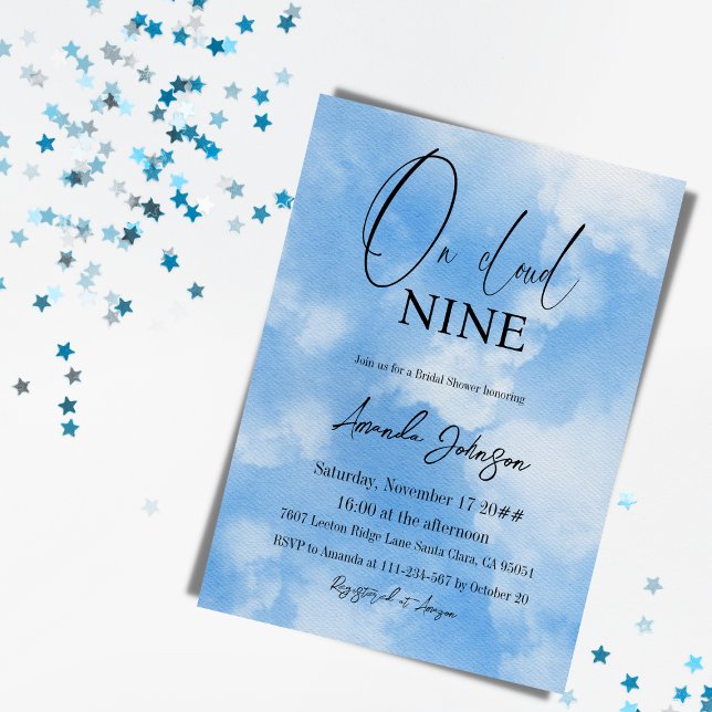 På Cloud Nine Watercolor Blue-Möhippan Inbjudningar (Skapare uppladdad)
