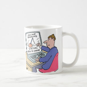 På Computer Online Banking Funny Tecknad Kaffemugg