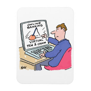 På Computer Online Banking Funny Tecknad Magnet