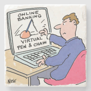 På Computer Online Banking Funny Tecknad Stenunderlägg